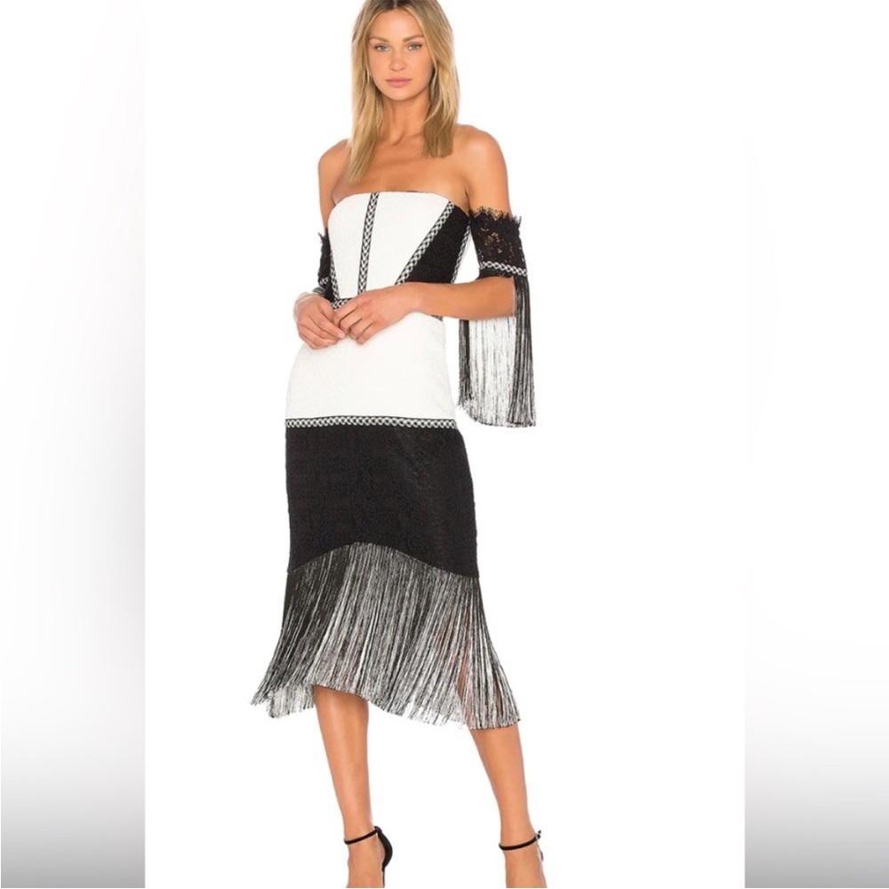 Alexis Antoinette Strapless Black and White Fringe Dress